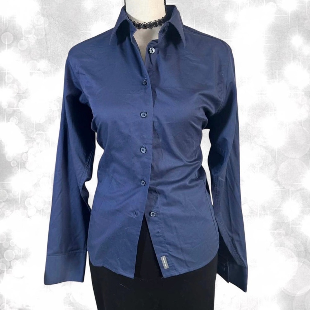 Navy Blue Long Sleeve Button-Up Shirt